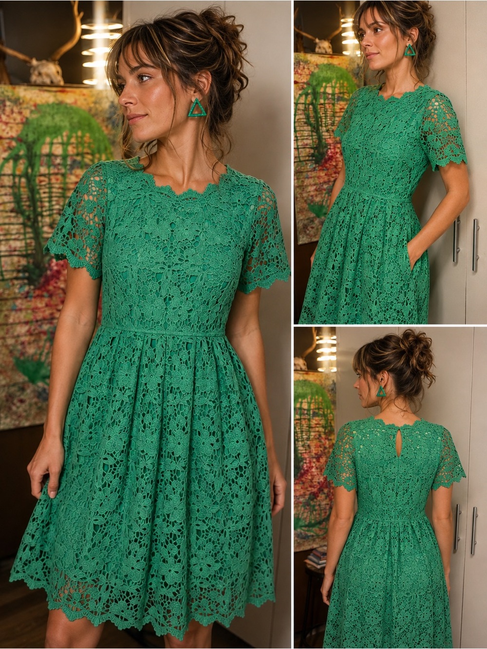 ChicWish Emerald Green Crochet Midi Dress
